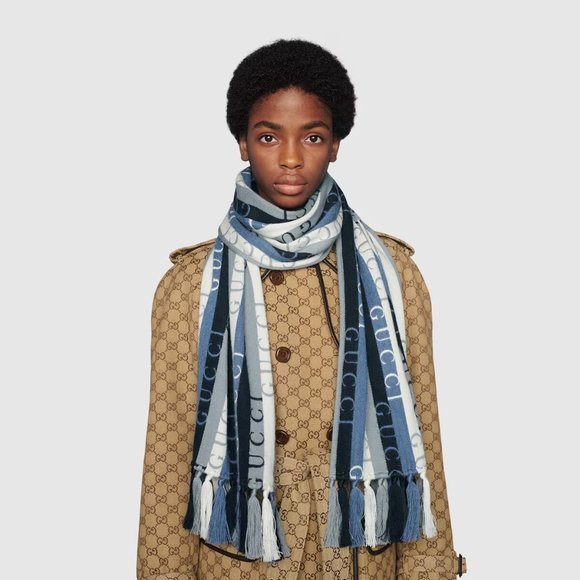 NWT Gucci logo-stripe wool tassel scarf 70" x 15 " - Picture 1 of 8